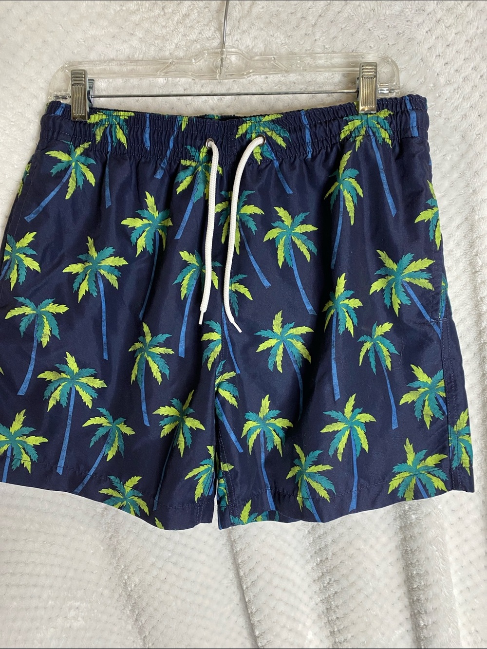 Men's Navy Palm Print Swim Trunks Shorts